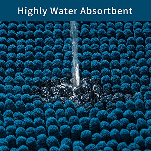 Cozecube Chenille Bath Mats For Bathroom Non Slip, Soft Shaggy Bath Rugs For Bathroom Washable, Anti-Slip Floor Mats Sailor Blue Bath Mat Set 32" X 20" Plus 24" X 17" #TOP3