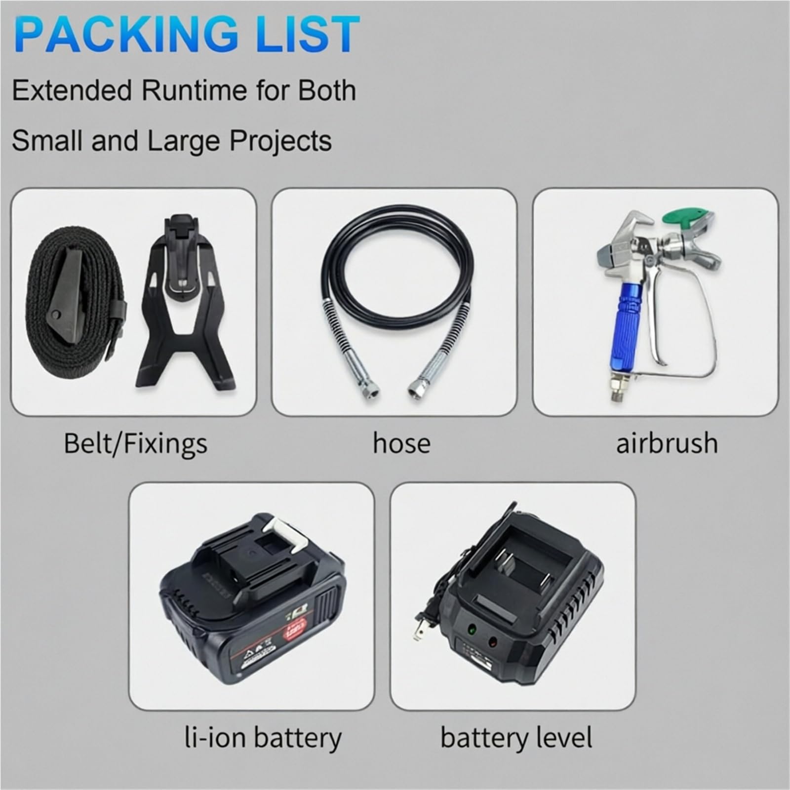 Pulverizador portátil sin aire Pistola pulverizadora inalámbrica para pintura Con 6 velocidades ajustables Manguera de 70" Depósito de 1,2 l Para pequeñas reformas(1battery+1charger)