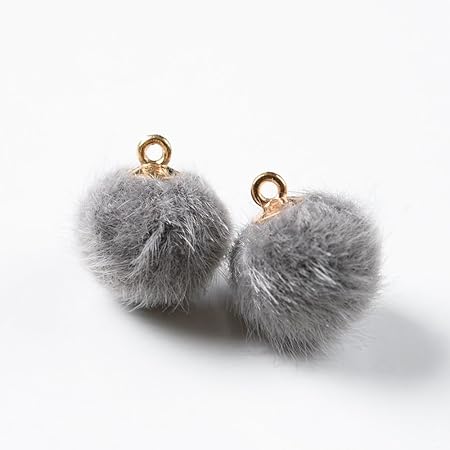 Amazon ミンクファー カン付きチャーム 2個セット 灰 グレー ピアス イヤリング ペンダント キーホルダー パーツ チャーム アクセサリートップ 通販