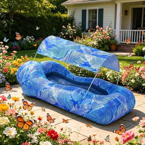 Tumbona inflable con compartimento y toldo para evitar el calor exterior 5