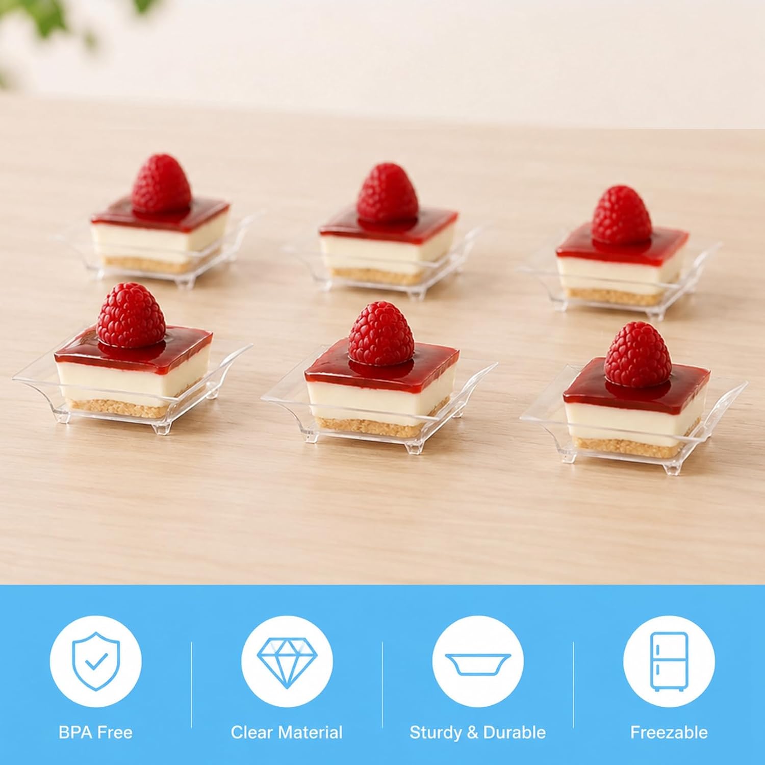 100Pack Mini Dessert Plates, 2.5In Clear Square Appetizer Plate