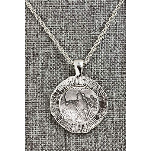Buffalo Nickel Coin Pendant Necklace With Green Enamel | Silvertone 24” Rope Chain For Men And Women | Lobster Claw Clasp | Jewelry For Collectors | Elegant Gift Box Included #TOP3