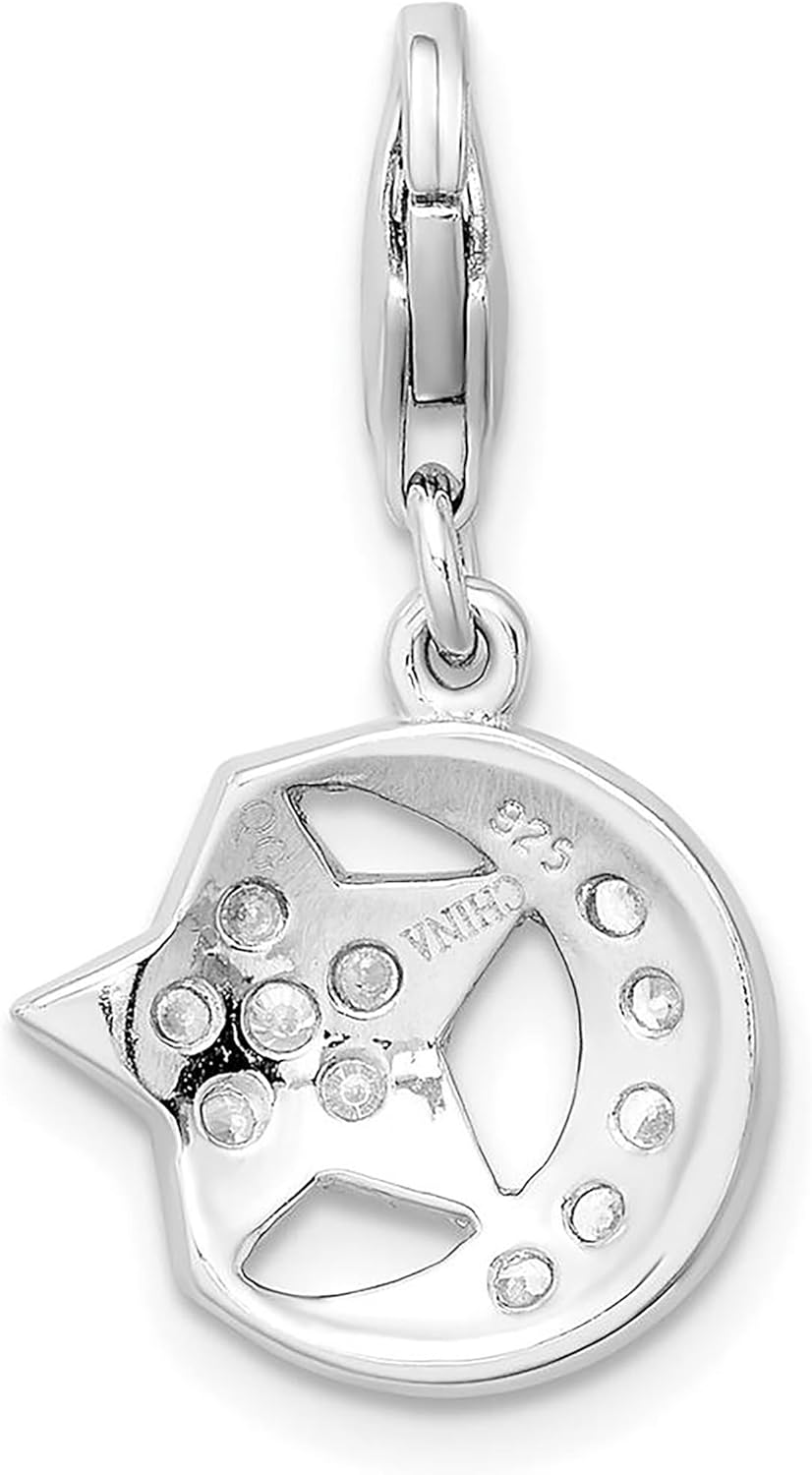 925 Sterling Silver Amore La Vita Polished CZ Moon & Star Bracelet Charm Lobster Clasp