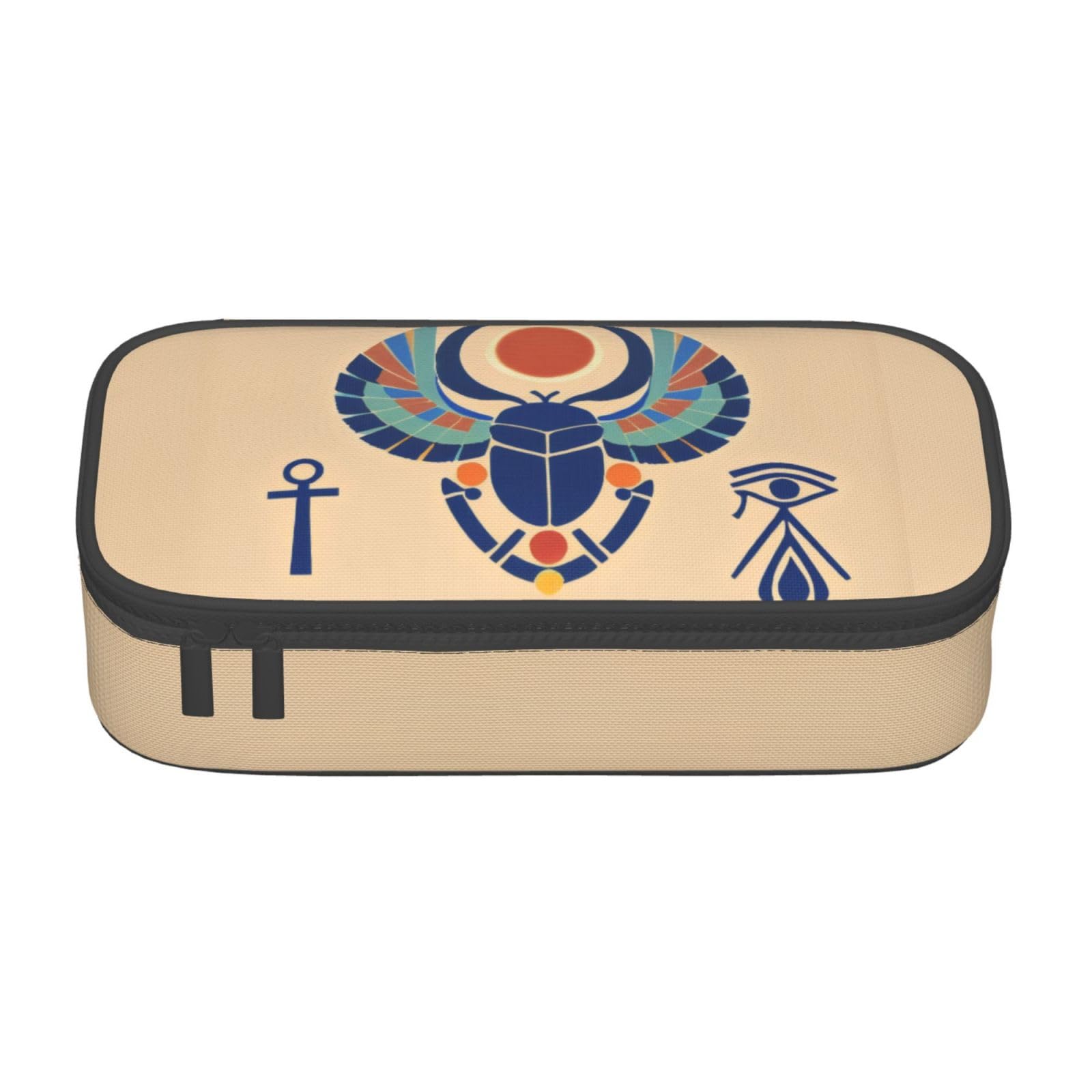GMSGHJHDR Large Capacity Pencil Pen Case Egyptian Scarab 3D Print, School Stationery Organizer Bag with Zip Compartments, Pencil Pouch for Girls Boys Students