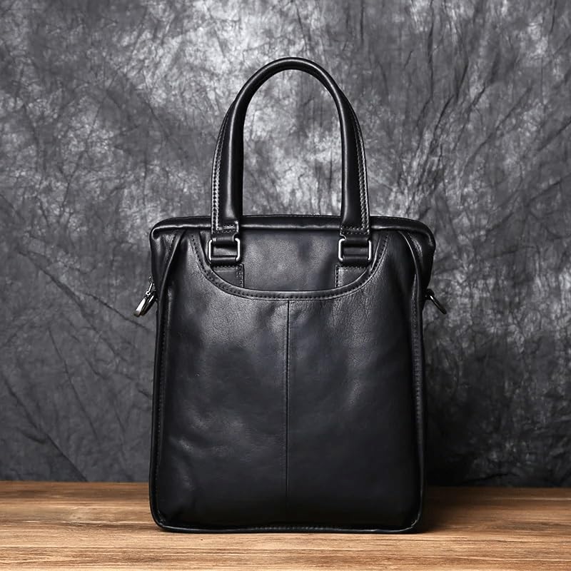 Men's Leather Business Handbag Cowhide Shoulder Messenger Bag Vertical Office Computer Bag Briefcase3