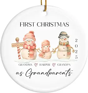 Personalized Baby’s First Christmas Ornament for Grandparents – Custom Ceramic Keepsake for New Grandma and Grandpa, Unique Family Christmas Decoration, Heartfelt Gift for First-Time Grandparents