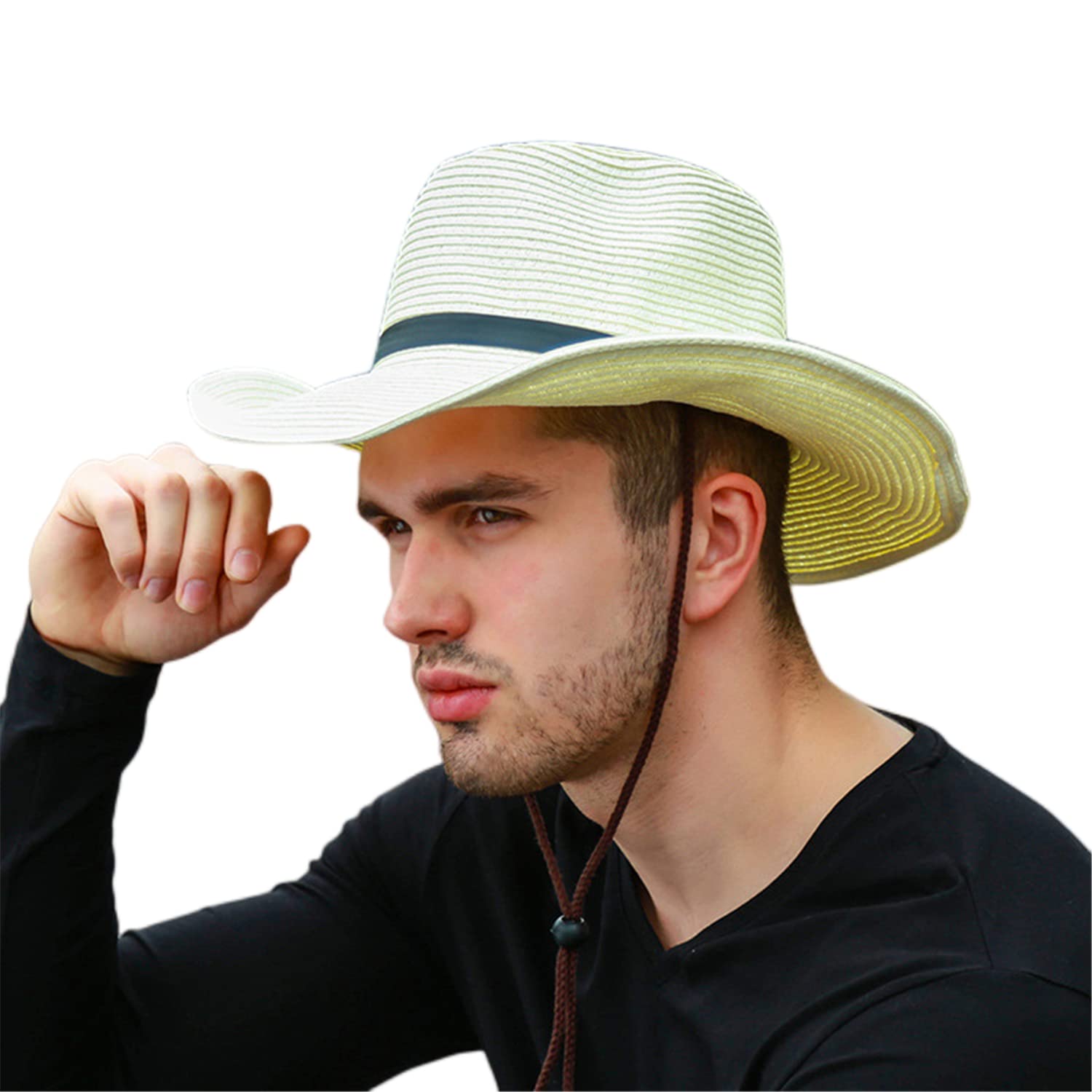 Chapéu de sol masculino cowboy dobrável chapéu clássico jornaleiro ocidental boné verão aba larga chapéu de cowboy ráfia