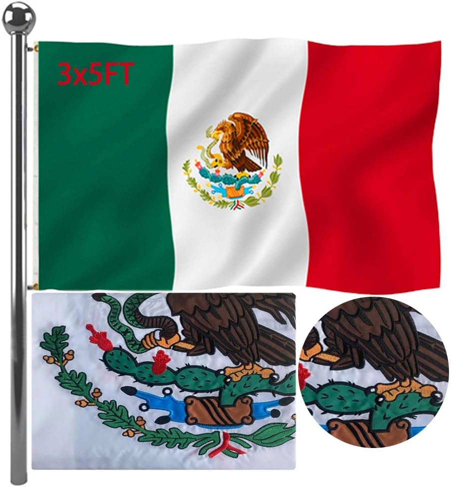 Jayus 3x5 ft Mexico flag with double-sided embroidery