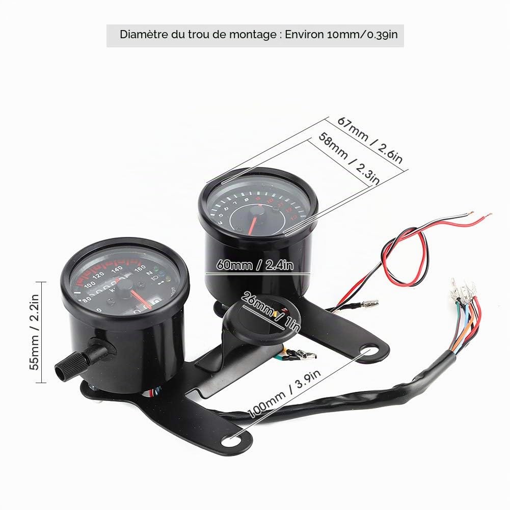 Instrument de moto Qiilu, compteur kilométrique LED universel compteur tachymètre jauge 12V