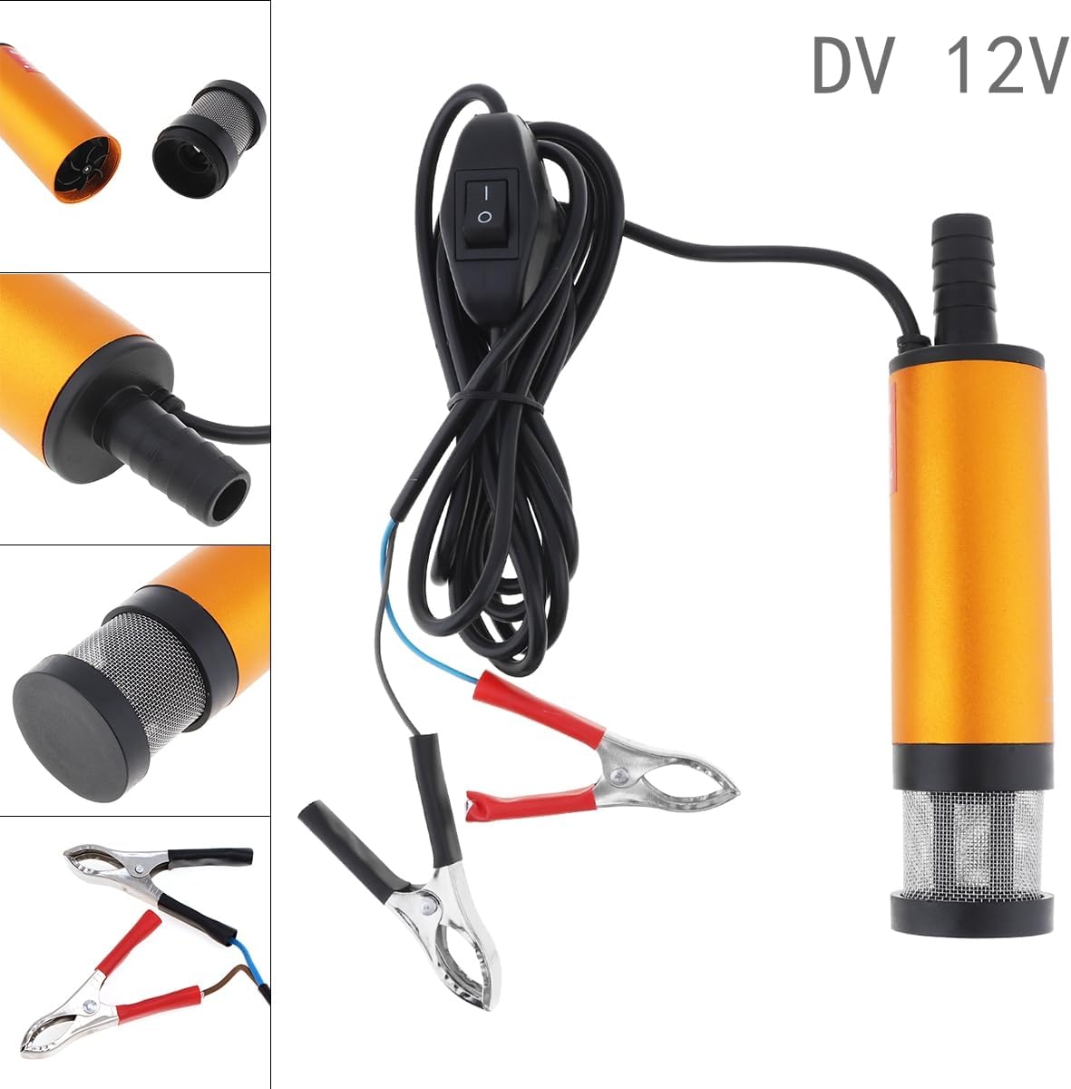 12V 38MM Portable Aluminium Alloy Car Electric Submersible Pump Fuel Water Oil Barrel Pump with 2 Alligator Clips