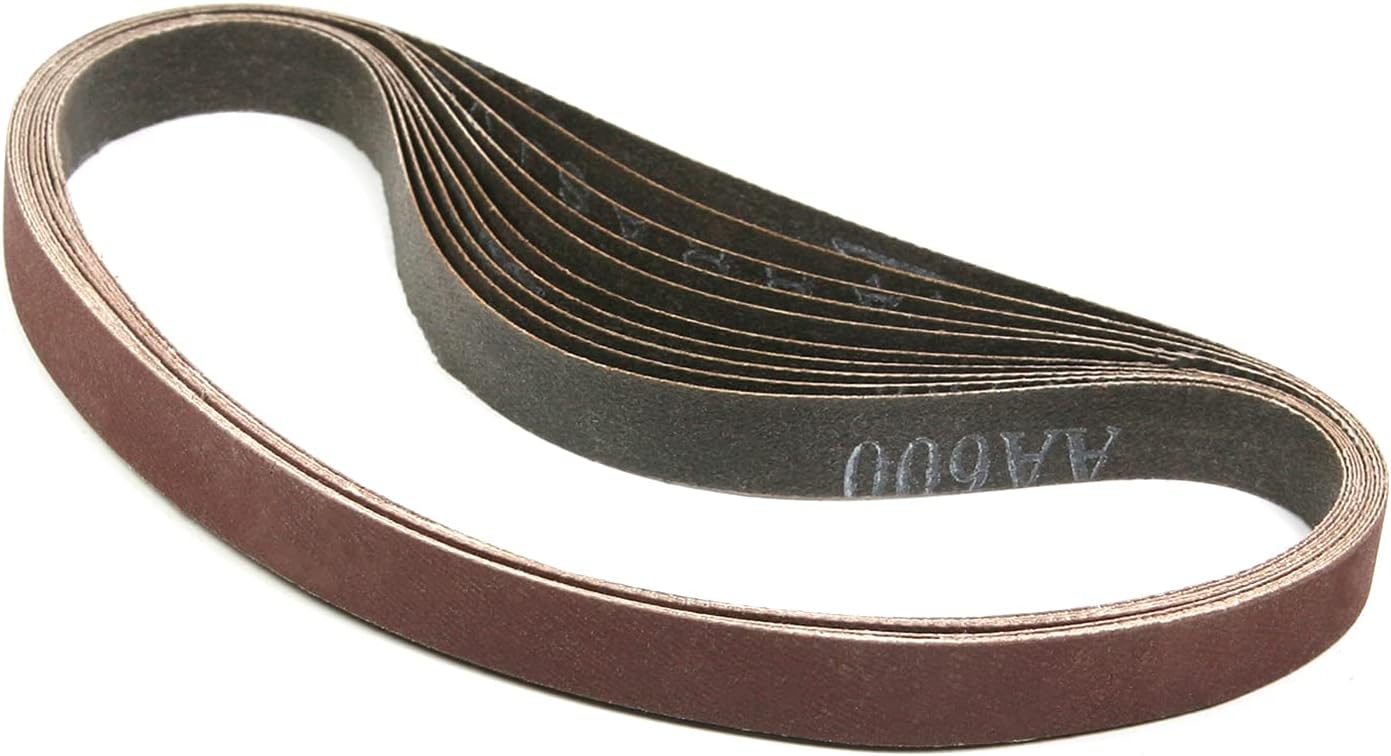 Utoolmart 0.5-Inch x 18-Inch 600 Grit Sanding Belt Aluminum Oxide Sandpaper Belts for Portable Strip Sander Wood Finishing Metal Drywall Polishing Sharpening Abrasive Paper 10pcs