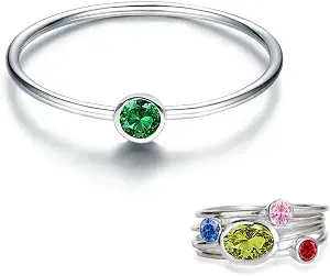 Birthstone Stackable Rings for Mother and Daughter - 925 Sterling Silver