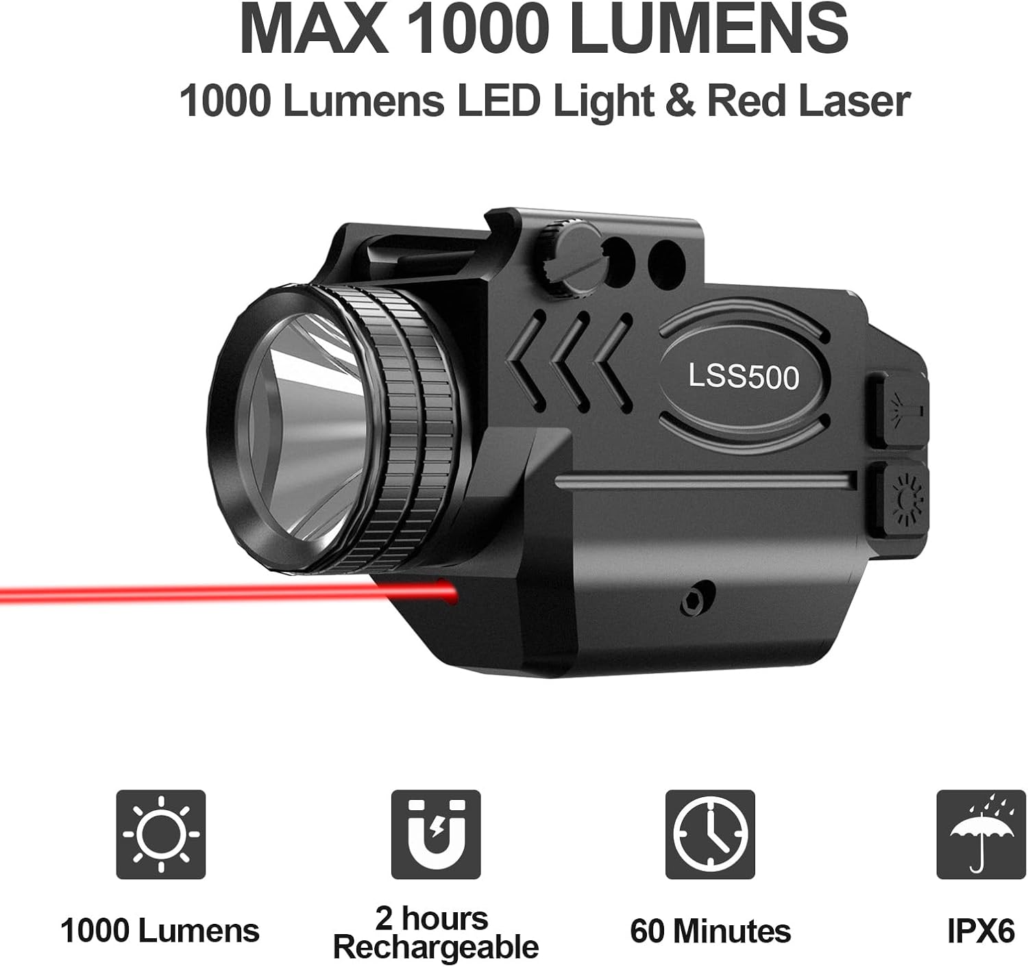 XYH-Win 1000 Lumens Tactical Laser Light Combo, Aluminum Tactical Flashlight and Red Laser with Momentary and Strobe Function, Magnetic USB Rechargeable, Fits for Picatinny and Compact Rail Mounted