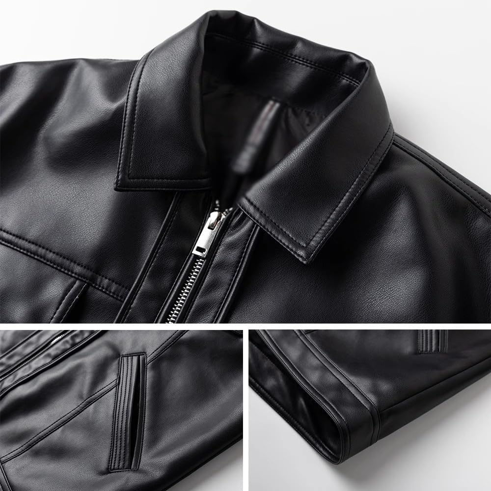 Men's Vintage Leather Jacket Casual Lightweight Full Zip Up Jackets Classic Vintage Style Leather Coat
