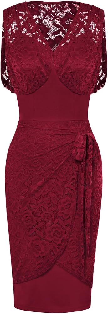 Amazon.com: Belle Poque Valentines Dress for Women Vintage Lace Dress for  Wedding Guest Wine Red L: Clothing, Shoes & Jewelry
