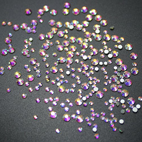 4906Pcs Spangle Nail Art Rhinestones Ab Nail Crystal Flat Back Circular Glass Studs Stones For 3D Nails Art Decorations Manicure Tools （1.3Mm, 1.5Mm, 1.8Mm, 2.0Mm, 2.4Mm, 2.8Mm) (Crystal Ab) #TOP2