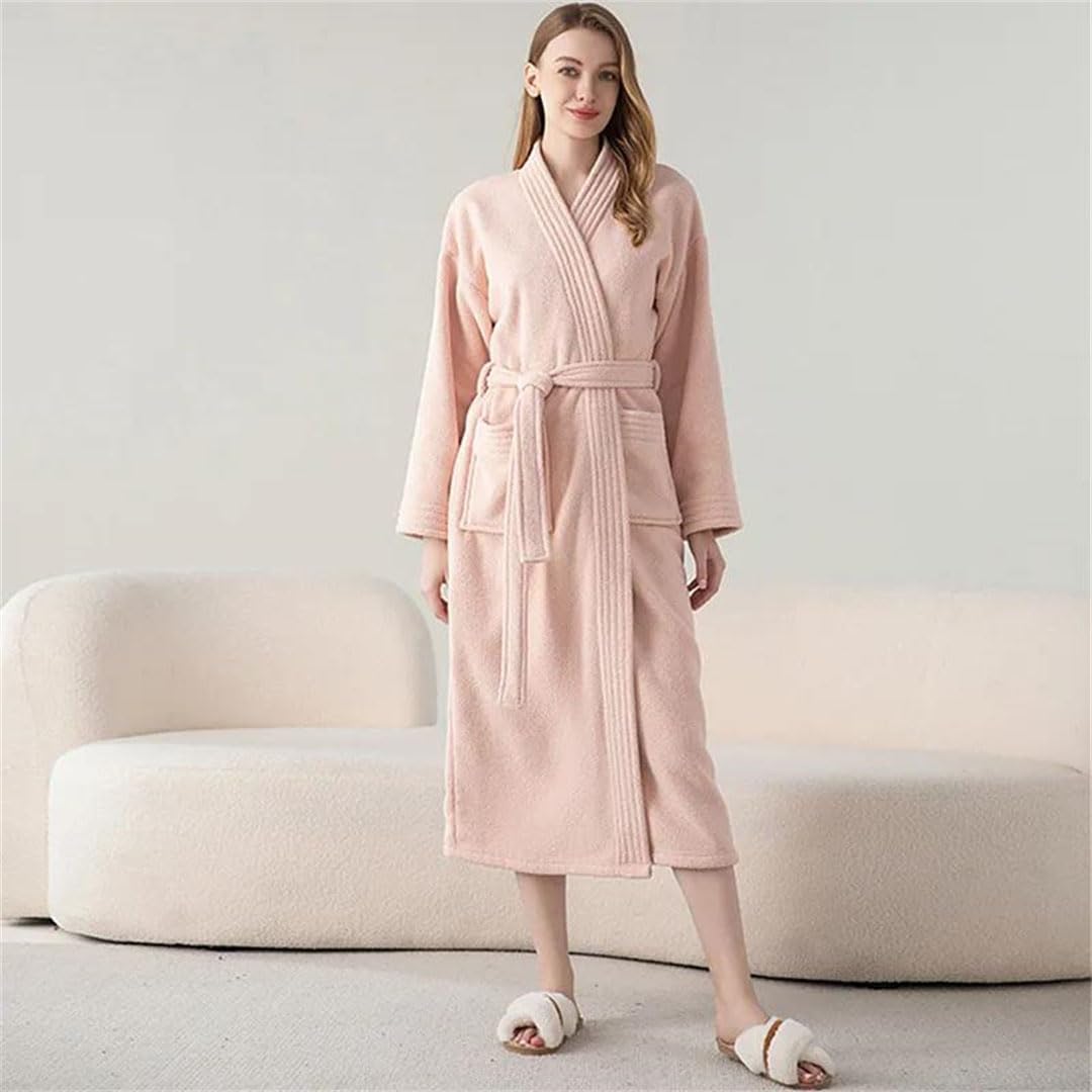 Damski flanelowy szlafrok na grube ciepłe ubrania do spania, piżamy, szlafroki, szlafrok kimono, jasnobrązowy-M, jasnobrązowy-M (czarny średni)