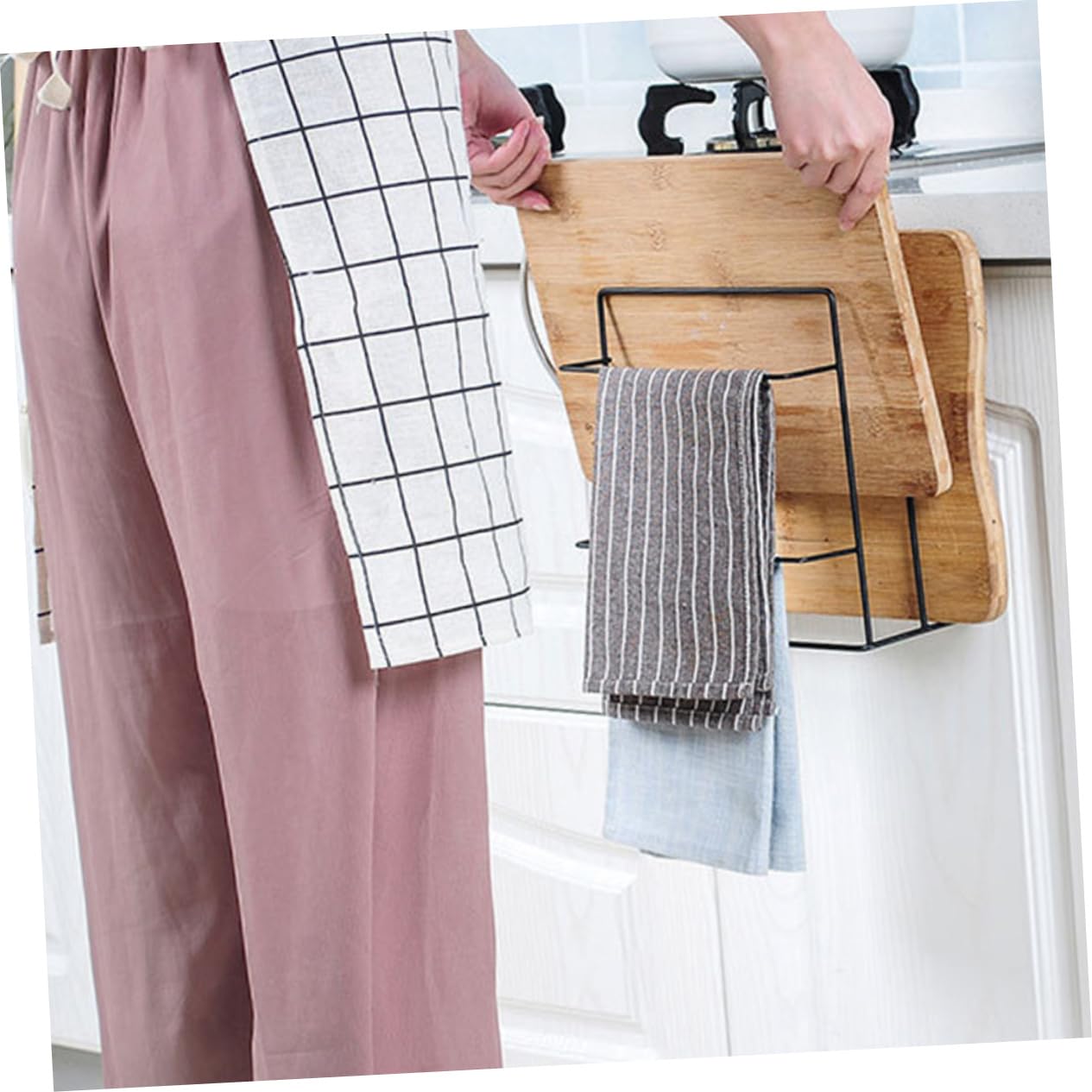 Mikinona Over Cabinet Door Towel Rack 2pcs Set Kitchen Cabinet Organizer Modern Style Easy to Assemble