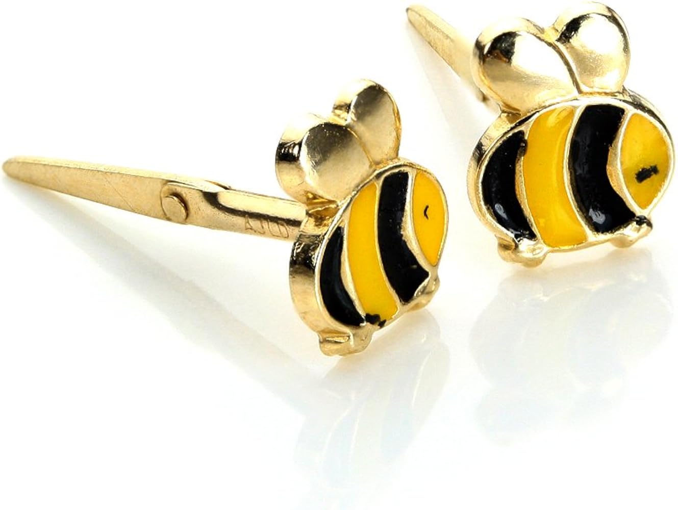 9ct Gold Enamel Bumble Bee Stud Earrings - Small Andralok Earrings For Girls Gift