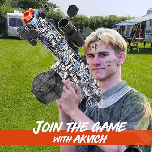 Image of Akvich Big Electric M416 Gel Ball Blaster, Double Shooting Modes Splatter Ball Blaster with 20000 Water Beads, for Outdoor Activities - Shooting Team Game, Ages 12+, Yellow