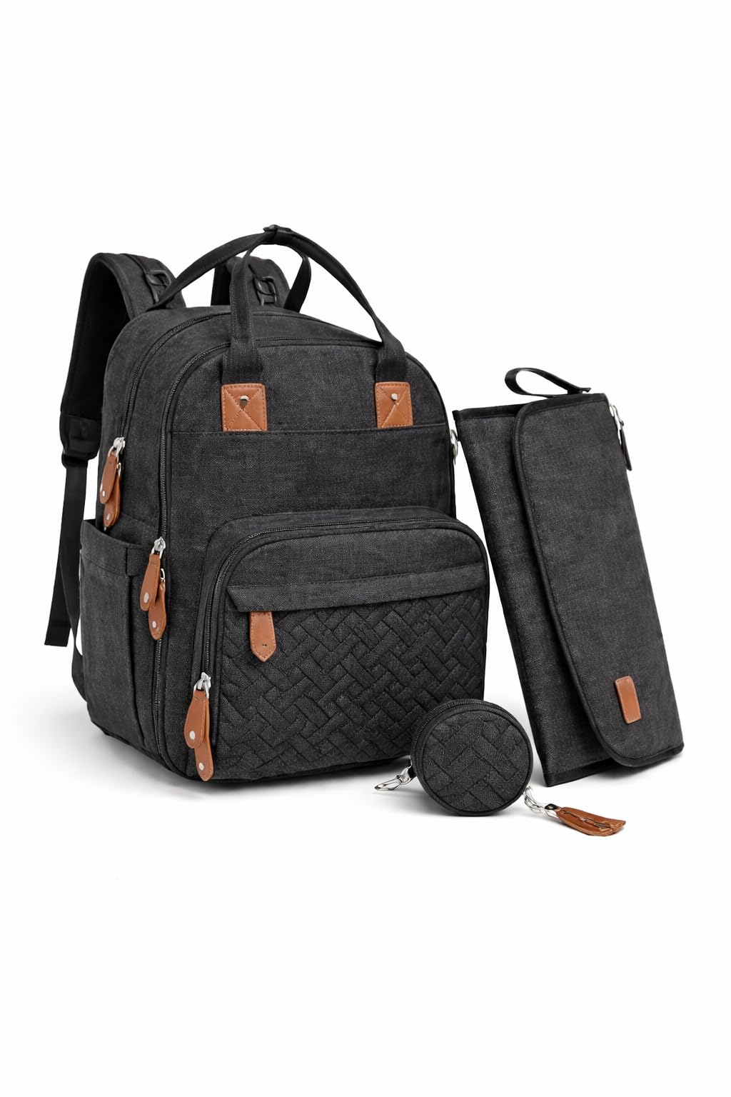 Sac à langer bébé 18 poches grande capacité avec tapis à langer isotherme porte-sucette Noir