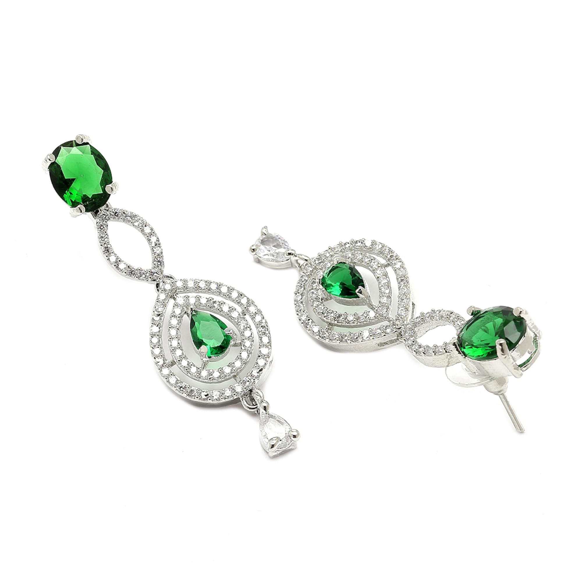 Abstract Necklace & Earrings Set Rhodium-Plated AD Studded