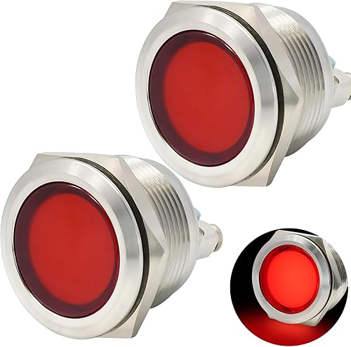 Luz indicadora 0.866 in 78" impermeable metal rojo acero inoxidable 304 lámpara de señal 12V24V DCAC LED piloto tablero luz anillo grande rojo para