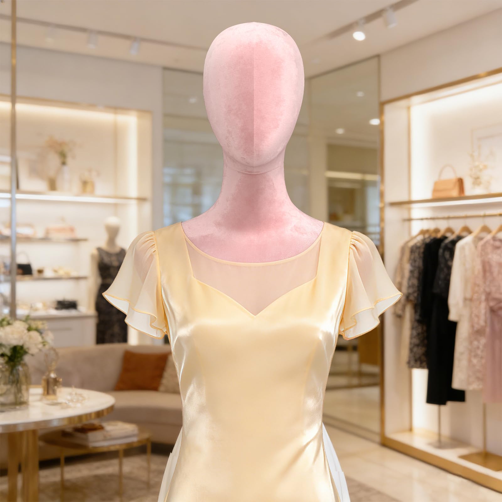 HIYOUGO Schaufensterpuppe, Samt Weiblich Schneiderpuppe, Rosa | Schneiderbüste mit Verstellbarer Höhe Damenbüste Mannequin Kleiderpuppe Torso Weibliche Büste Kleid Ausstellungsstand