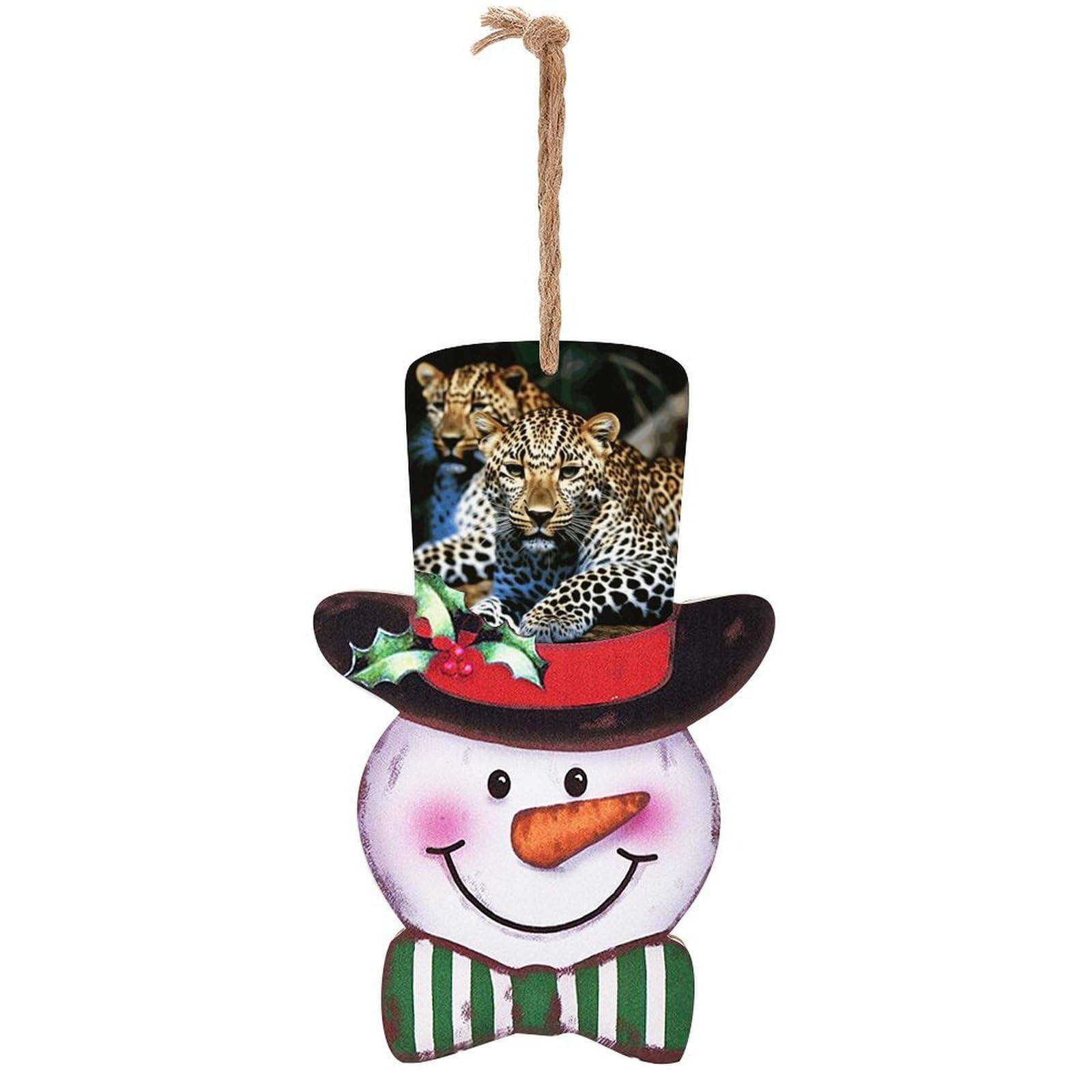Leopard Snowman Decor Christmas Snowmans Hanging Decors Wooden Exquisite Holiday Decoration Sign for Home Window Wall Farmhouse Indoor Outdoo