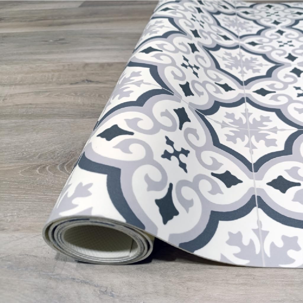 Alfombra Vinílica Hidráulica, Distintos Tamaños, Elegante, Diseño y Resistencia para Tu Espacio,Cocina, salón Comedor, Suelo PVC (80X200 CM, Estrella Gris)
