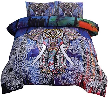 NTBED Bohemian Elephant Comforter Set Queen 3-Pieces Microfiber Exotic Printed Bedding Boho Mandala Printed Quilt Sets, Multi