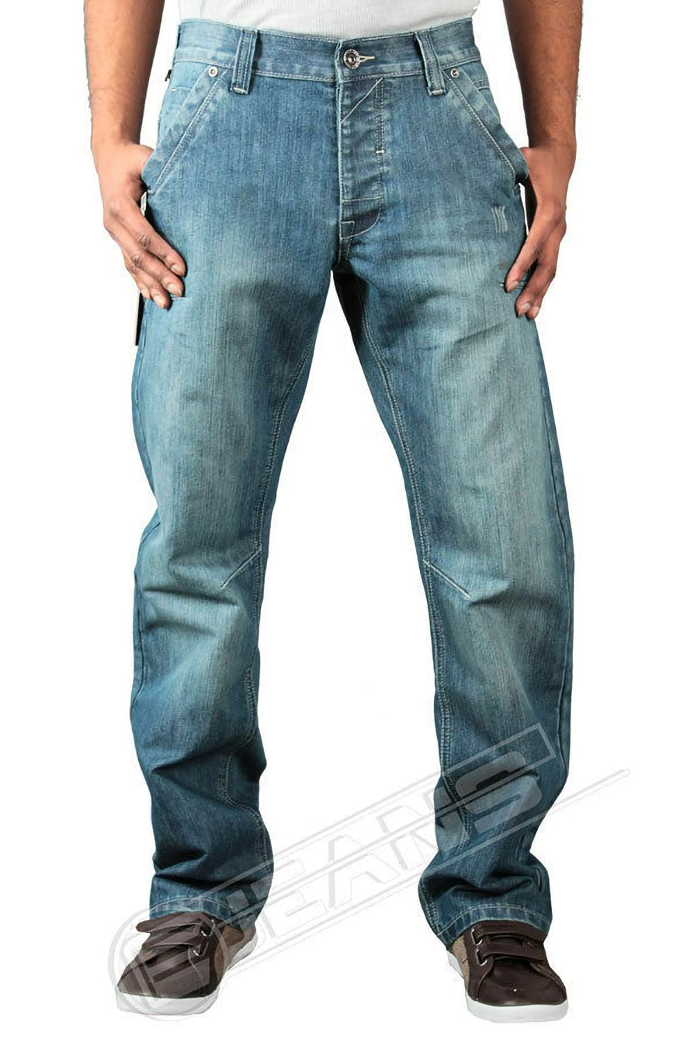 EnzoNew Mens Stretch Straight Leg Regular Fit Classic Basic Denim Jeans Light Wash