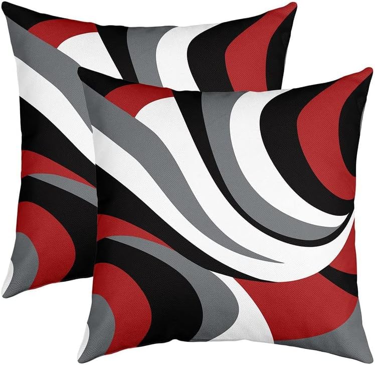 Loussiesd Pack of 2 Decorative Throw Pillow Covers, Soft Geometric Stripe Line Red Black White Grey Square Cushion Case Set for Couch Sofa Bedroom 50x50cm โ image 1