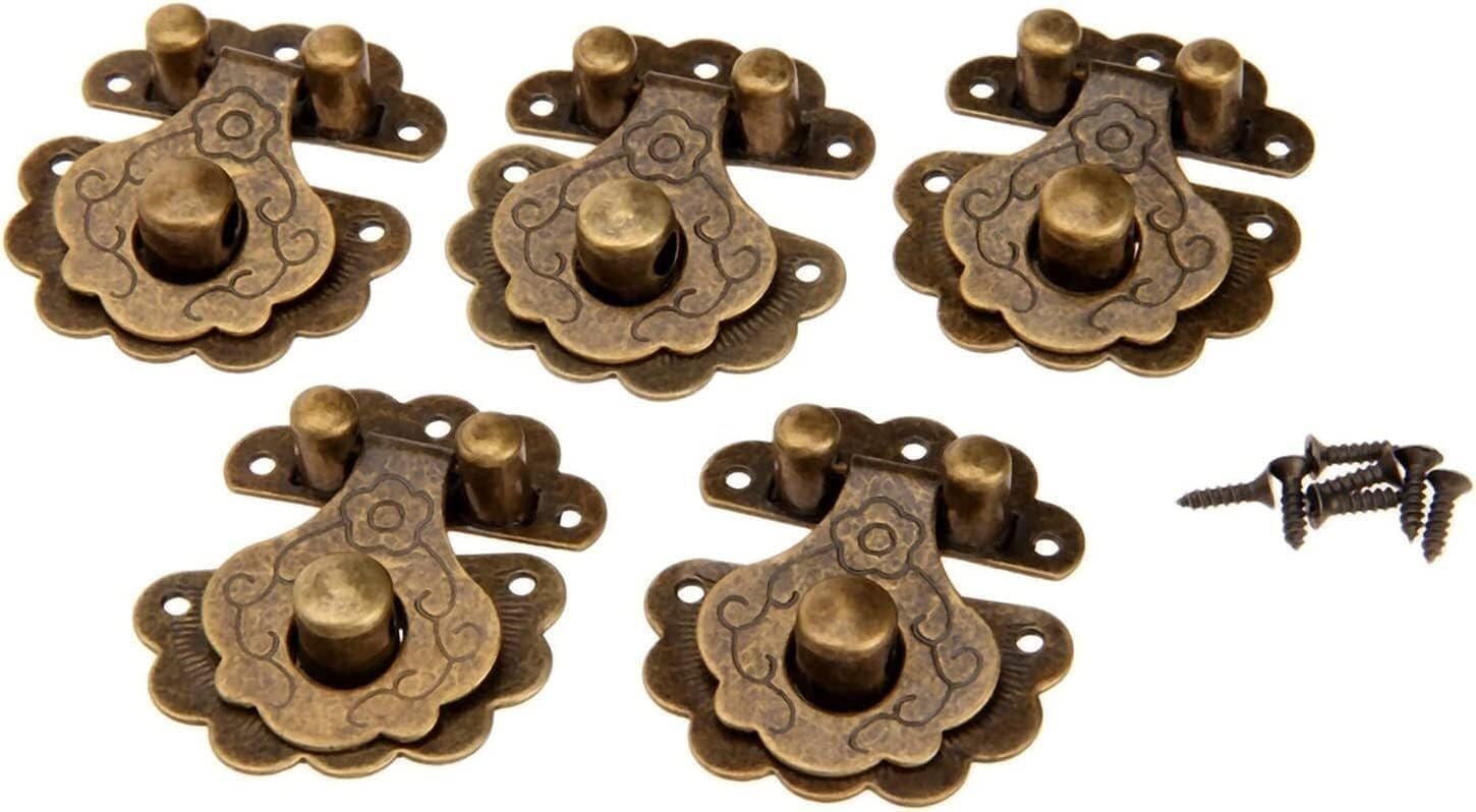 Hasps Latch, 5 Pieces of 40x36mm Vintage Hardware Brass Buckle Decoration Jewelry Gift Wooden Retro Suitcase Latch Screw Hook(Silver)