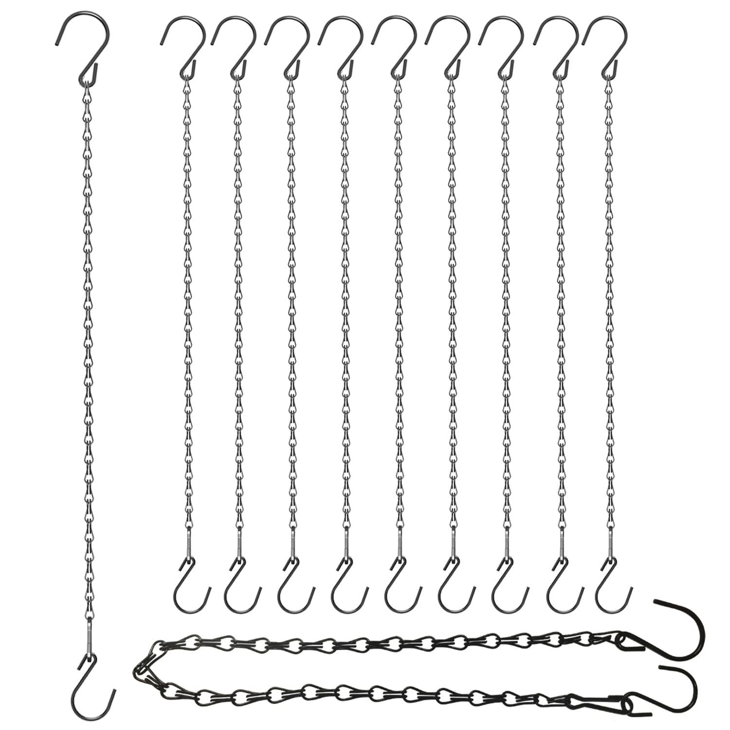 HEDGBOBO Hanging Chains with S Hooks, 10 Pack 21 Inch Black Chains for Hanging Bird Feeders, Planters, Lanterns, Wind Chime Ornaments (21” Black)