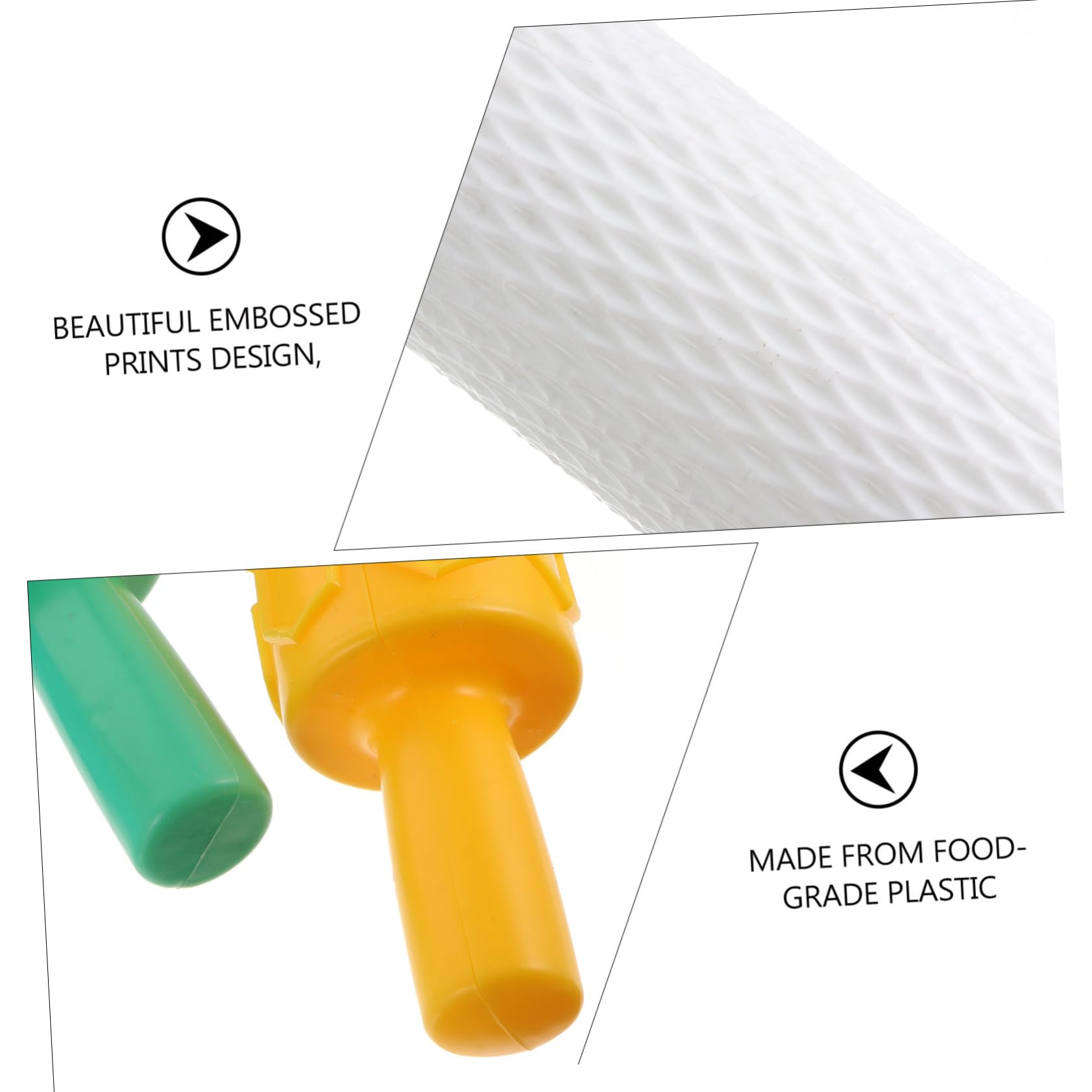 COLLBATH Geprägte Kunststoff Teigrolle 4 Stück mit Antirutschgriff Backwalze für Kekse Pasta Lebensmittelecht für Selbstgemacht Fondant Gebäck Zufällige Farbe