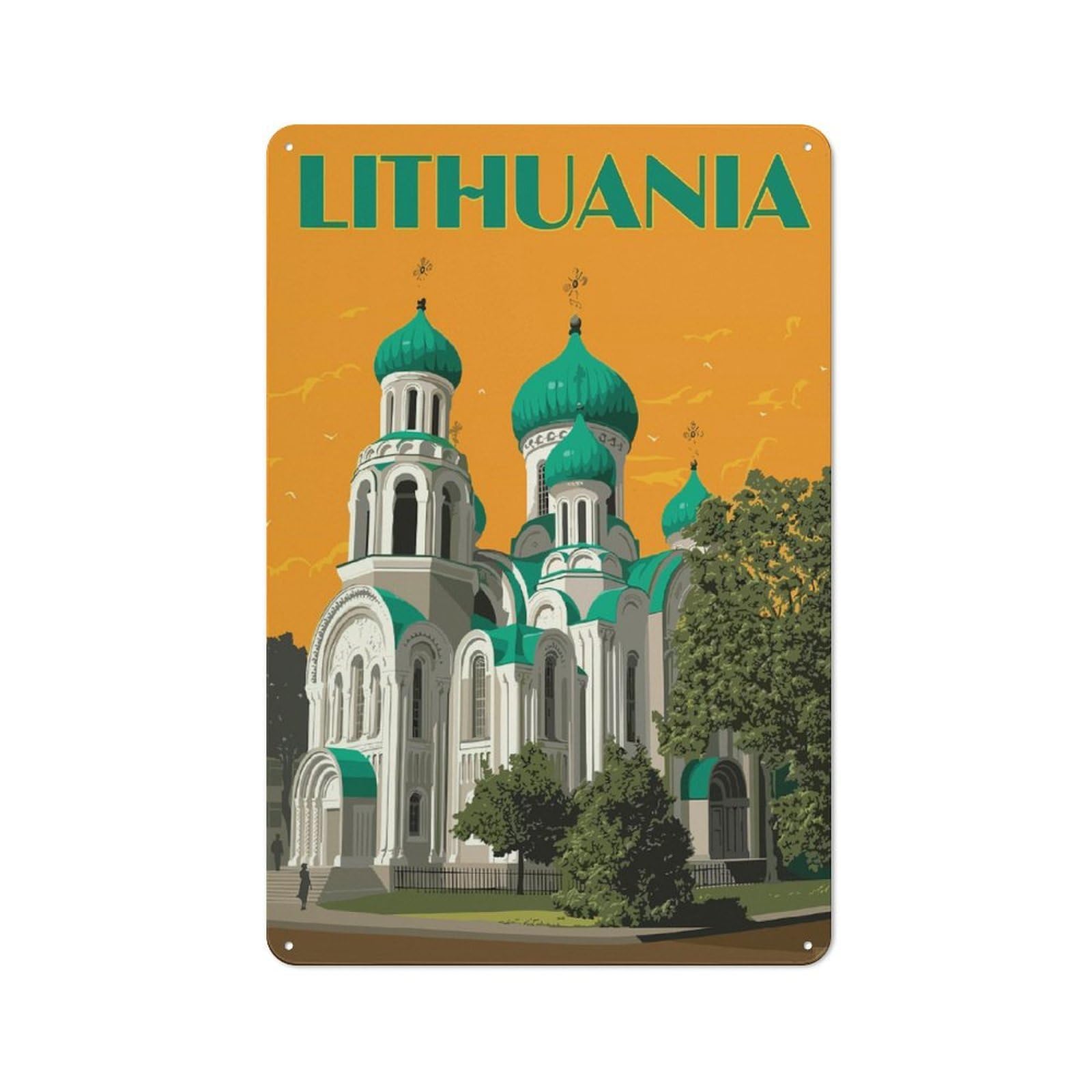 Vintage Metal Plaque 30x20cm Featuring Lithuania Travel, Diner Style Decor for Restaurant, Kitchen, Counter Or Breakfast Nook