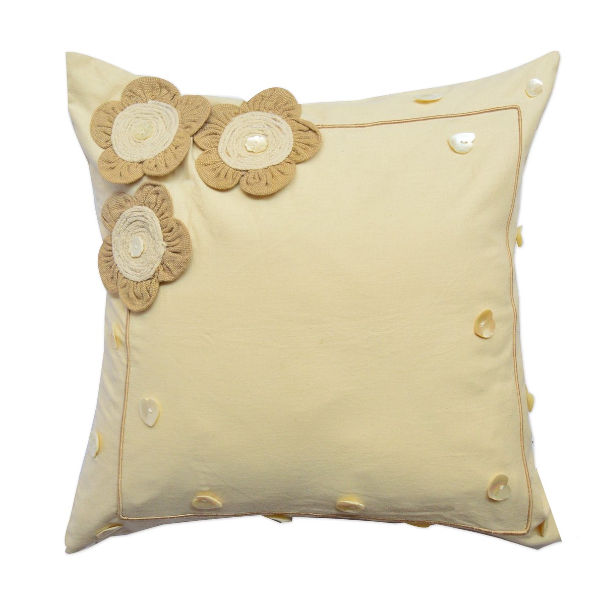 A1 Home Collections RCC-910 A1HC Beige Felt Flower Cotton 18-inch Throw Pillow,Off/White,