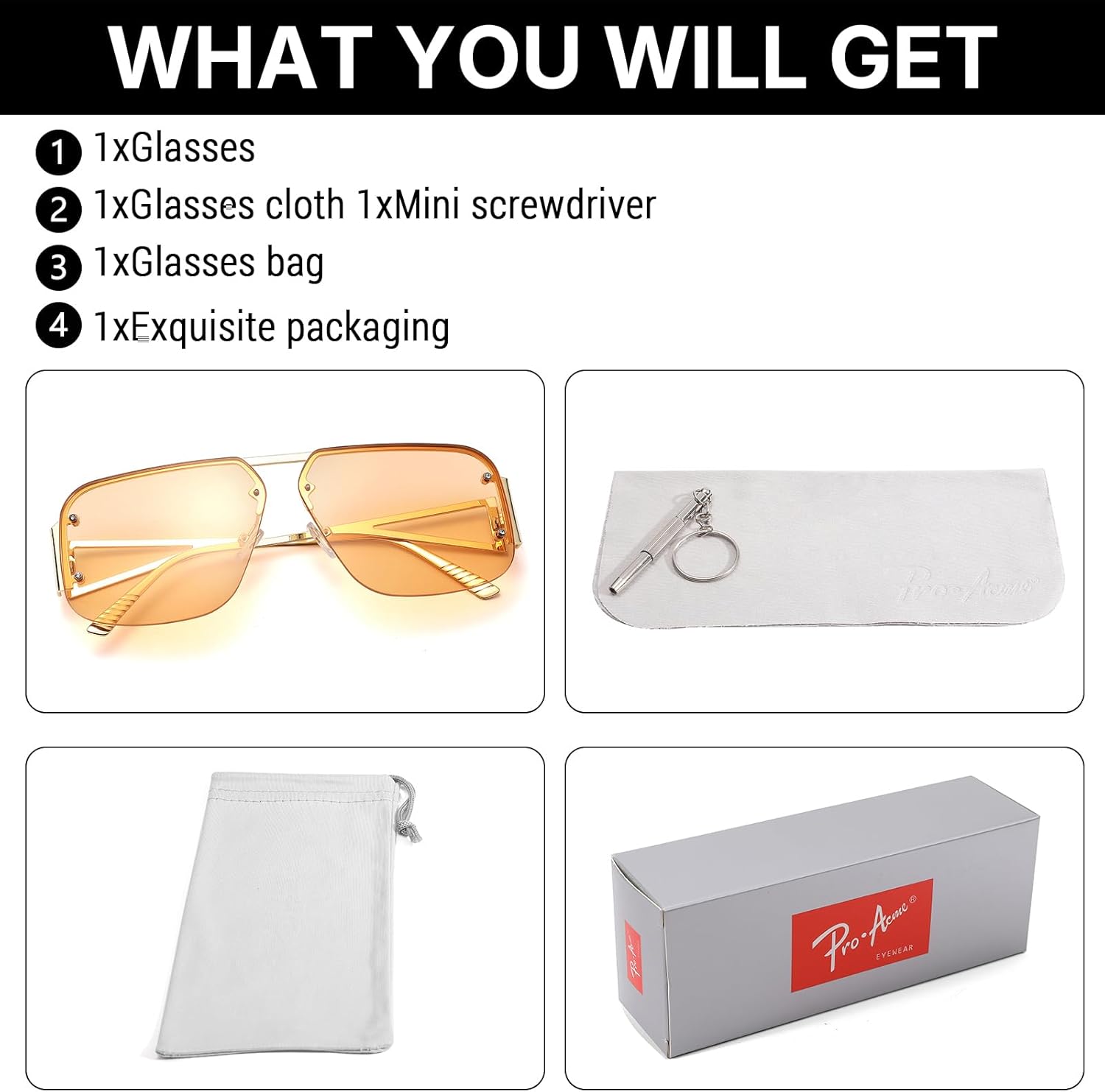 Pro Acme Aviator Sunglasses Women Men Trendy Rimless Frame Retro Square Shades Large Metal Sun Glasses - Image 6