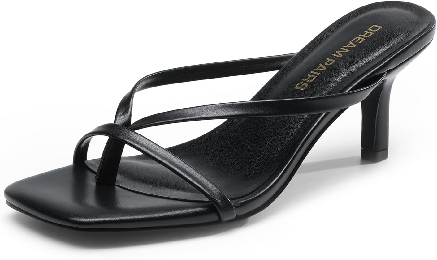 DREAM PAIRS Heels for Women Flip Flops Kitten Low Heels Open Square Toe Thong Heeled Sandals, Fashion Comfort Shoes for Party Casual Slides
