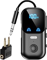 Vista 1 de Receptor transmisor Bluetooth 5.4 aptX adaptativo para 2 AirPods/auriculares, adaptador de audio Bluetooth 2 en 1 con micrófono y pantalla LED