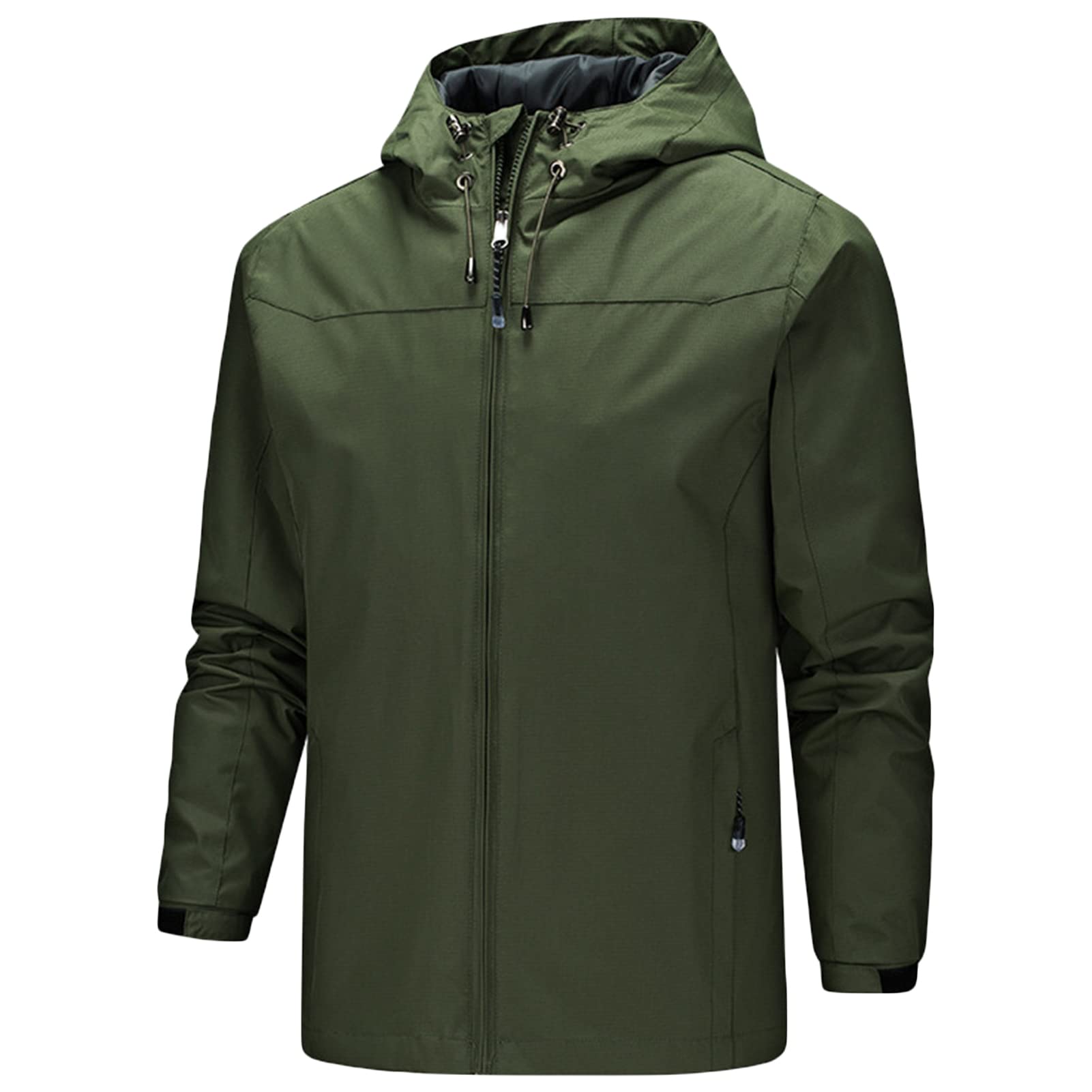 Maiyifu-GJ Men's Waterproof Rain Hooded Jacket Softshell Lightweight Waterproof Coat Hiking Outdoor Windbreaker Raincoat (Green,4X-Large)
