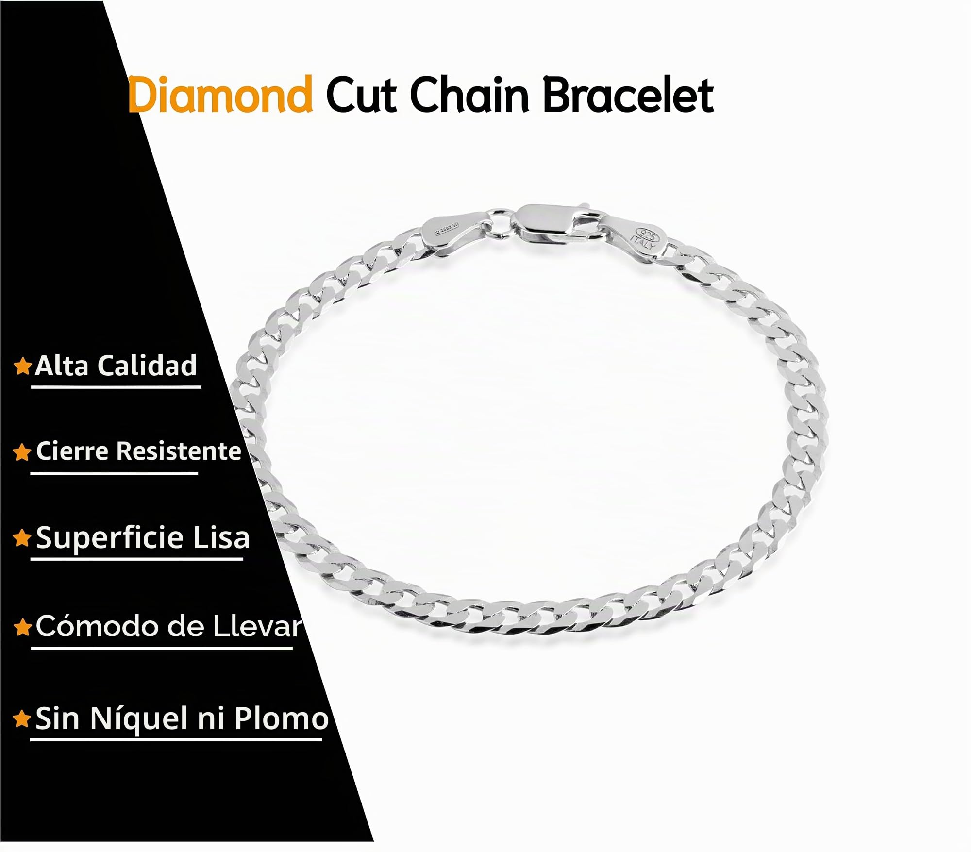QUADRI - Pulsera Elegante con Cadena Modelo Cubana Diamantada para Hombre Mujer de Plata 925 - Ancho 7 mm - Largo 19| 21| 21.60 cm - Certificado Made in Italy