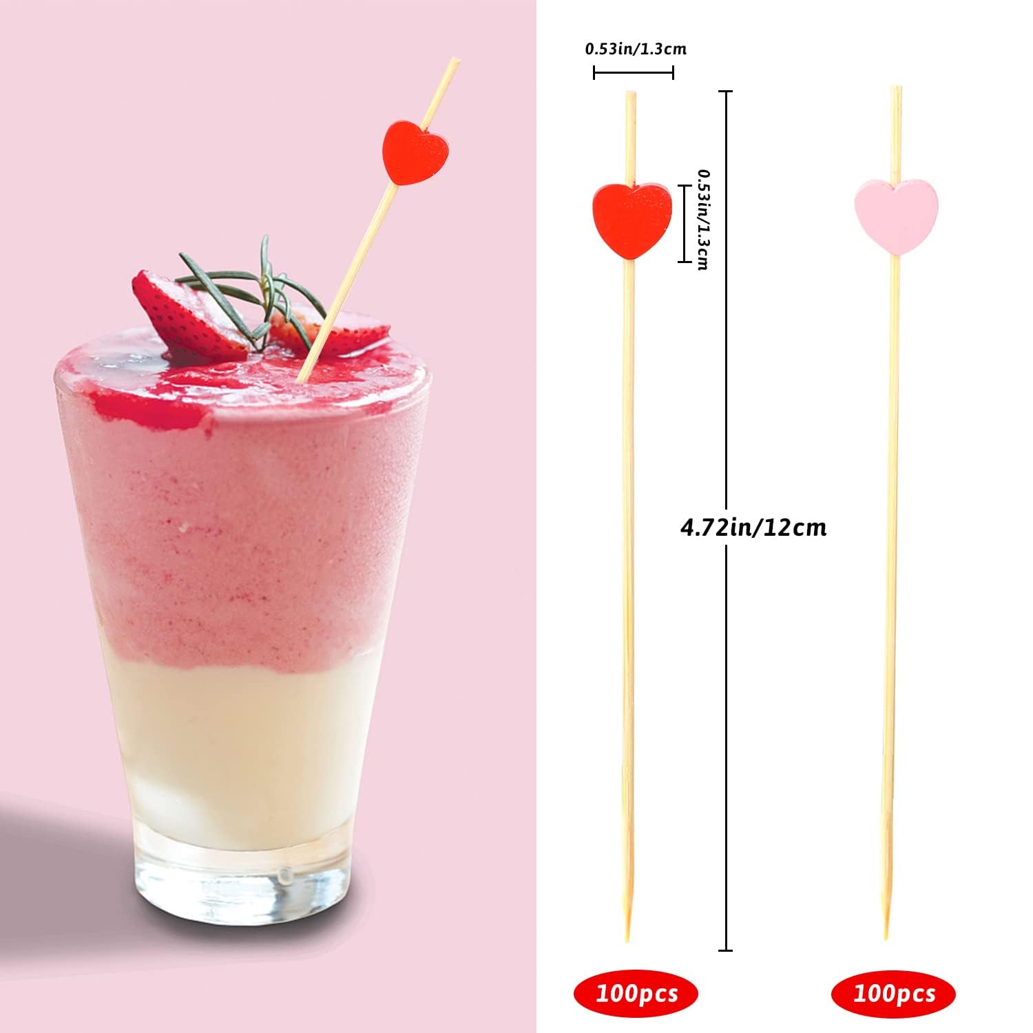 200 Pezzi Atuzzicadenti Cuori, Rosso Rosa Stecchini per Aperitivo Cuori, Stuzzicadenti Feste in Legno Cuore per Torte Frutta Dessert Cibo San Valentino e Matrimoni (Rosso Rosa-A)