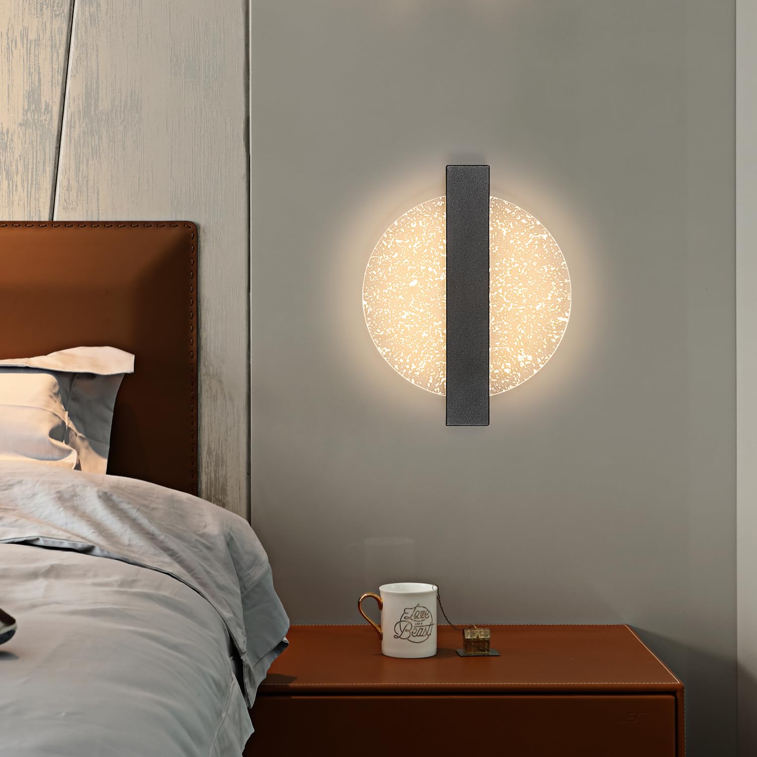 Lampy ścienne LED ściemnialne do wnętrz, 12W okrągła kreatywna akrylowa lampa ścienna LED 3000K-6500K, lampa ścienna nowoczesna lampa nocna czarna do salonu, sypialni, klatki schodowej, przedpokoju.
