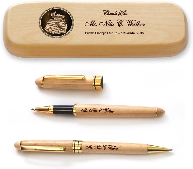Personalized Solid Rosewood Case and Two Pens for Teacher