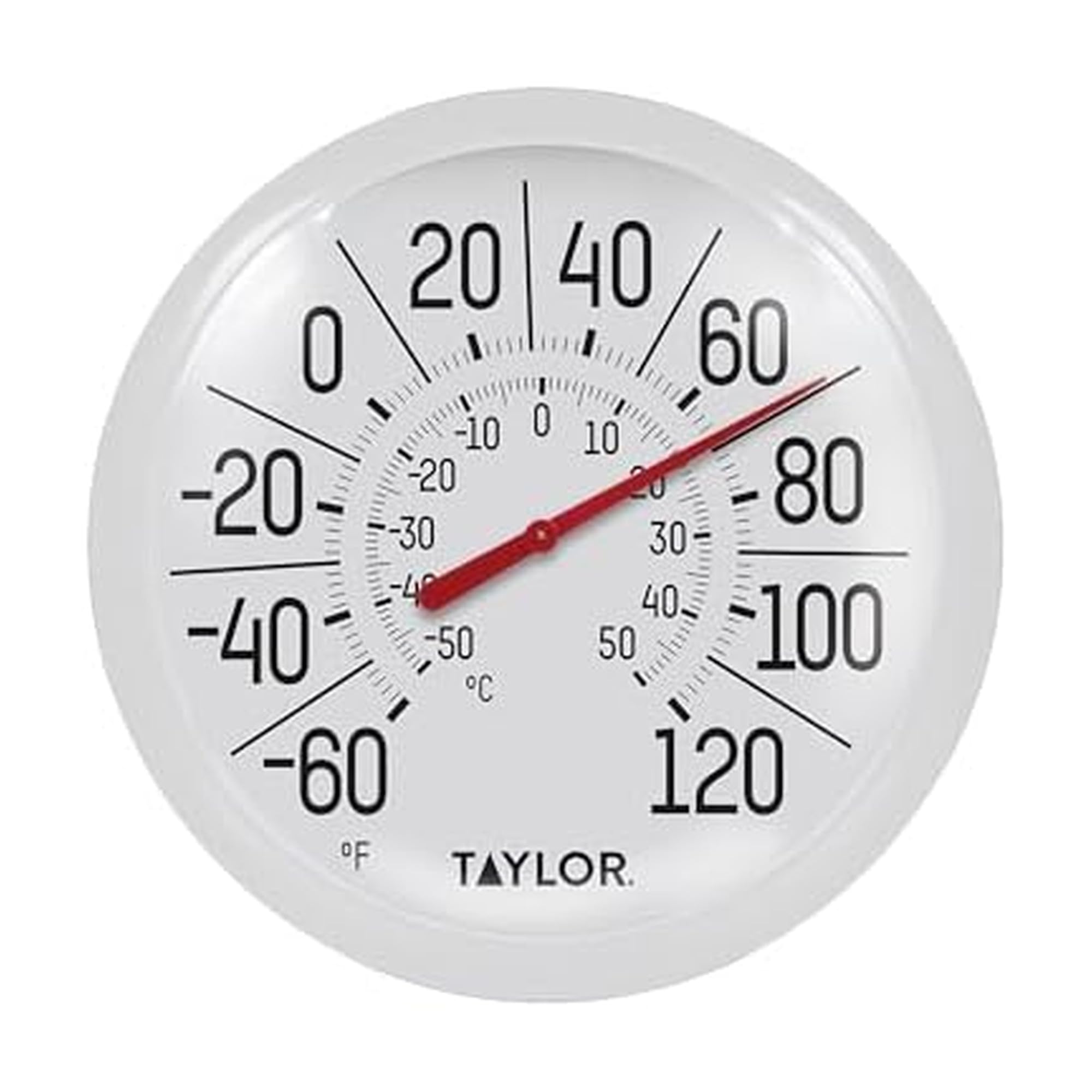 taylor big & bold indoor outdoor dial thermometer, decor for patio, pool, or garage, 8.5 inch, white bezel