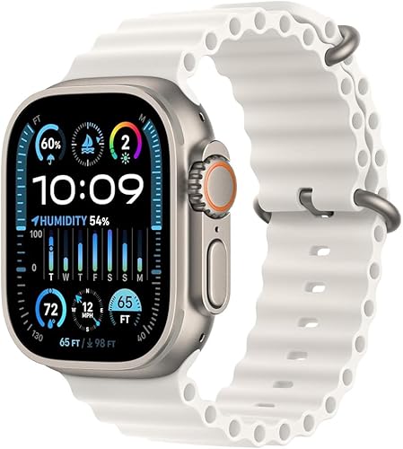 Apple Watch Ultra 2 GPS + Cellular 1.929 in Reloj inteligente con funda de titanio resistente y banda de océano blanco. Rastreador de fitness, GPS,