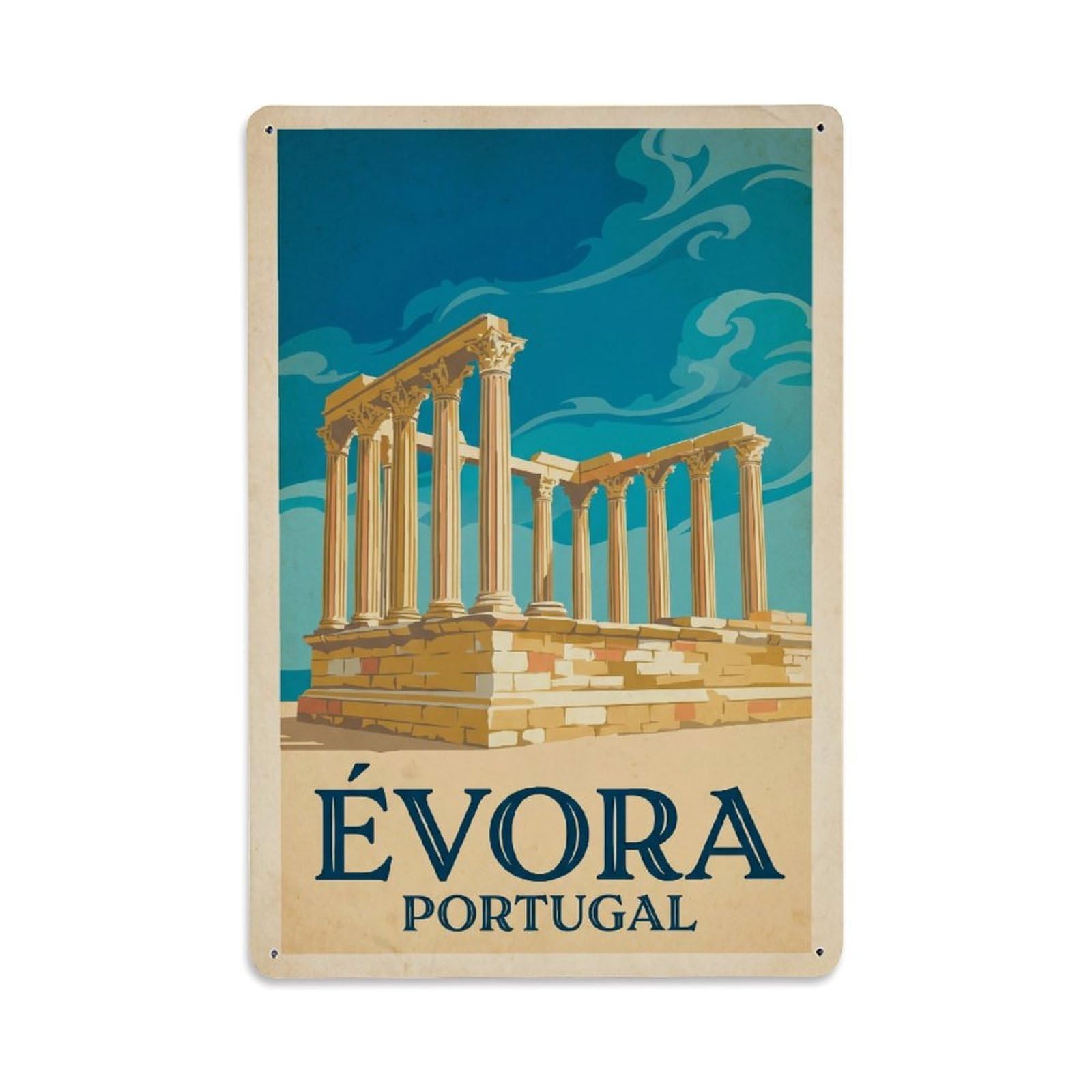 Retro Portugal Evora Travel Metal Tin Sign
