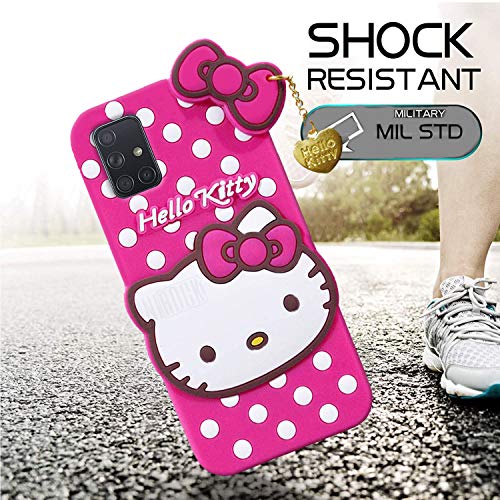 Image of Unirocka Hello Kitty Back Case Cover For Samsung Galaxy A71| 3D Cute Hello Kitty Case |Soft Silicone Rubber Back Cover With Pendant Kitty Cover For Samsung Galaxy A71 - Pink